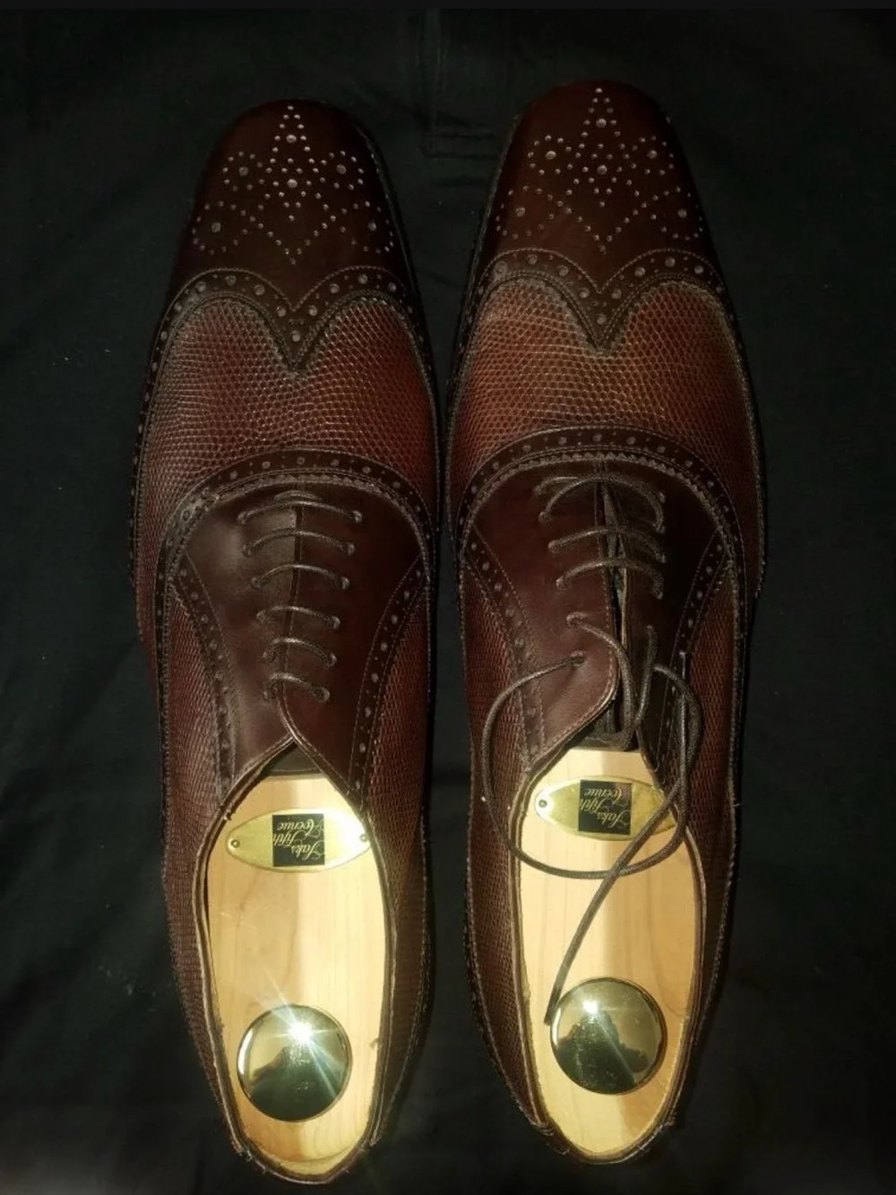 Ferragamo Men's Brown Lizard/leather Wingtip Brogue Dress Shoes